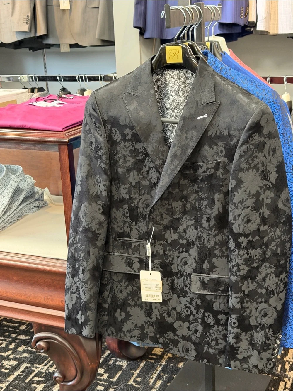 Avenue 21 Black Floral Jacquard Sport Coat 40R